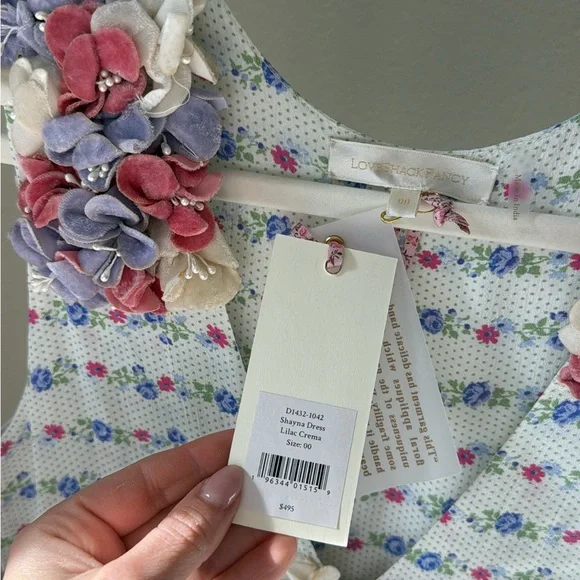 SOLD NWT LoveShackFancy White Floral Dress with Pink and Blue Accents - Picture 3 of 6